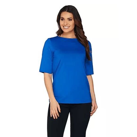 Susan Graver Essentials 3X Butterknit Top Sea Breeze Elbow Sleeves Bateau Neck N - Picture 2 of 2